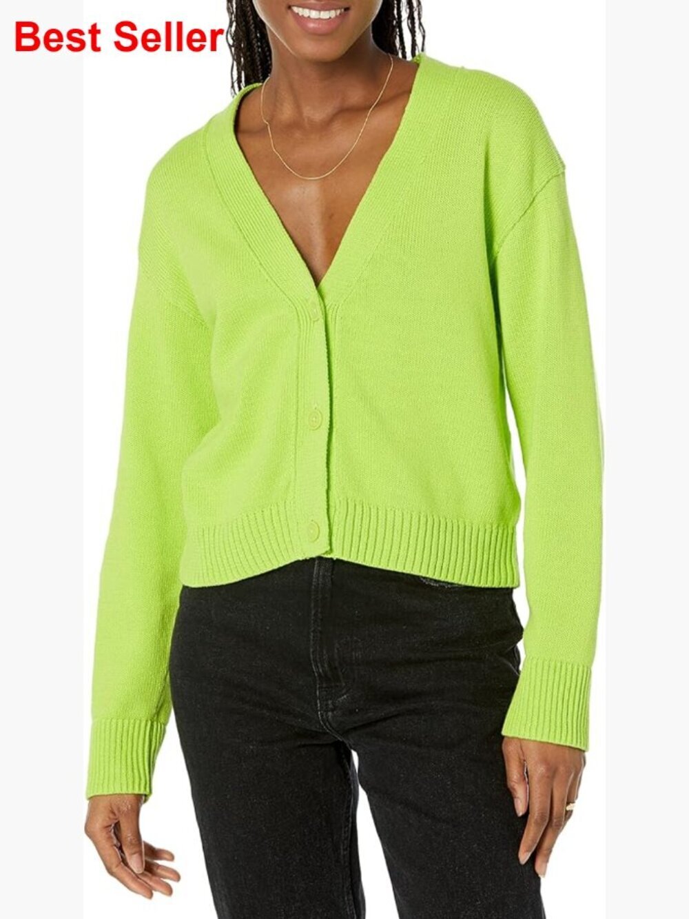 Relaxed Fit V-Neck Cropped Cardigan, Ribbed Knit, 100% Cotton